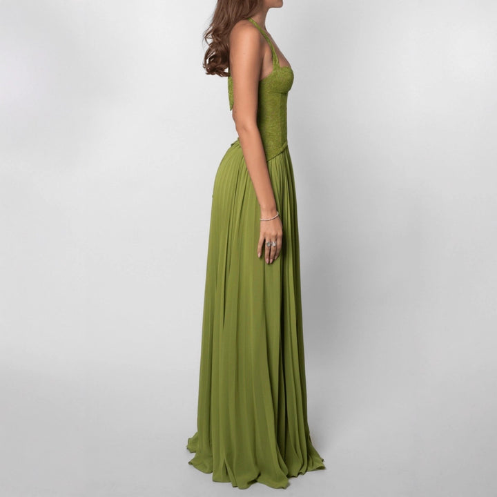 Ladies' elegant evening dress with lace corset and pleated maxi skirt Mune Fashion
