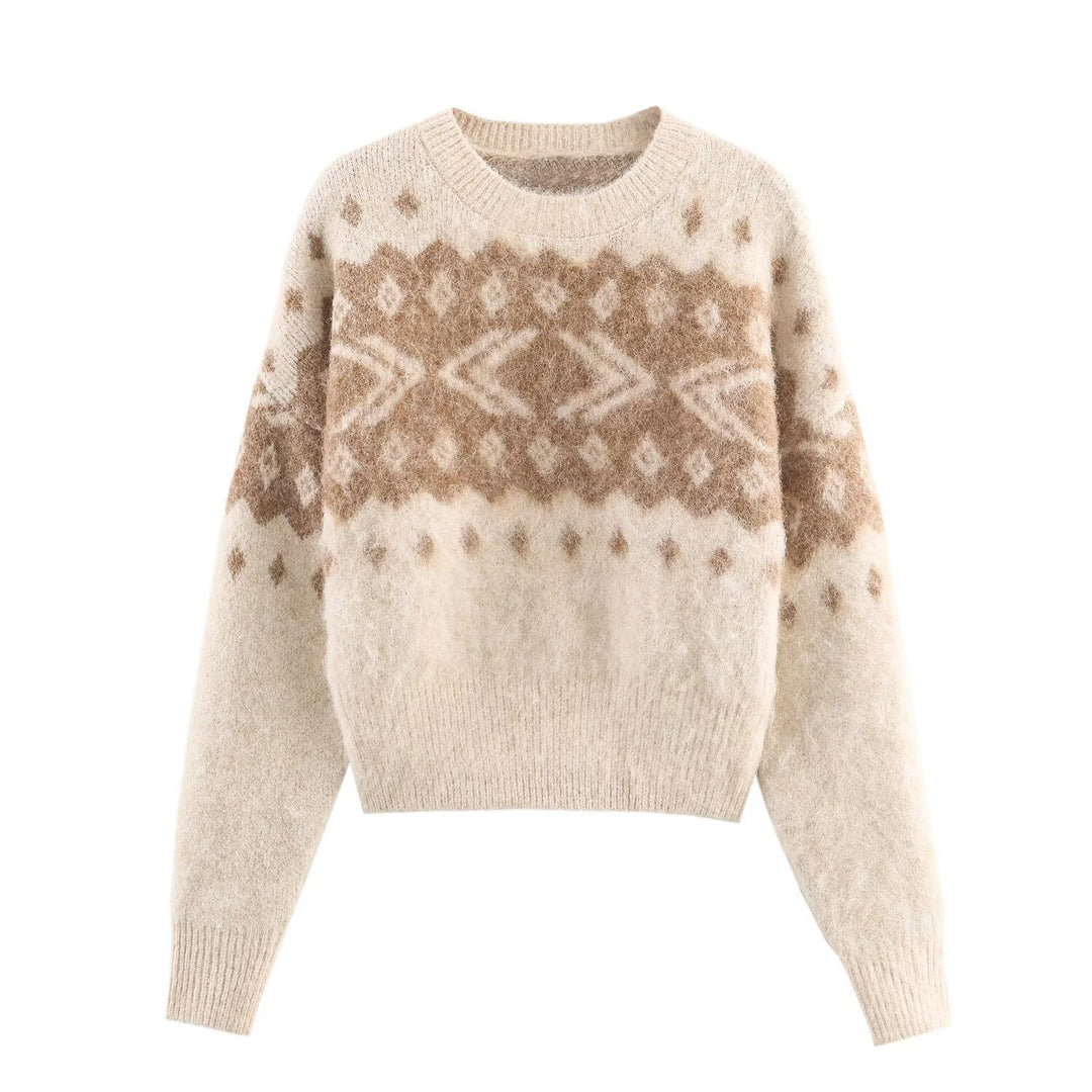 Women's Fluffy Knitted Sweater with Norwegian Pattern and Boxy Fit Mune Fashion
