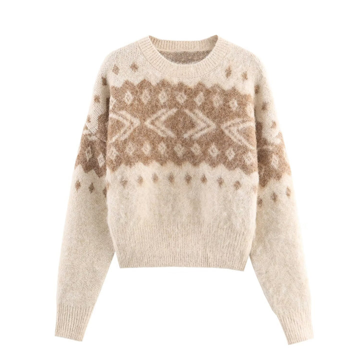 Women's Fluffy Knitted Sweater with Norwegian Pattern and Boxy Fit Mune Fashion