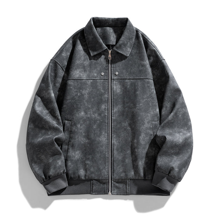 Men's  suede-effect collared full-zip bomber jacket with ribbed hem Mune Fashion