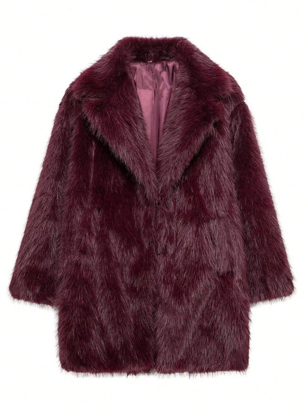 Ladies Luxurious Faux Fur Jacket with Soft Lapel and Large Pockets Mune