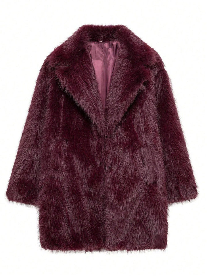 Ladies Luxurious Faux Fur Jacket with Soft Lapel and Large Pockets Mune