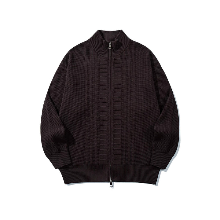 Men's chunky knit zip jacket with stand-up collar and two-way opening zipper Mune Fashion