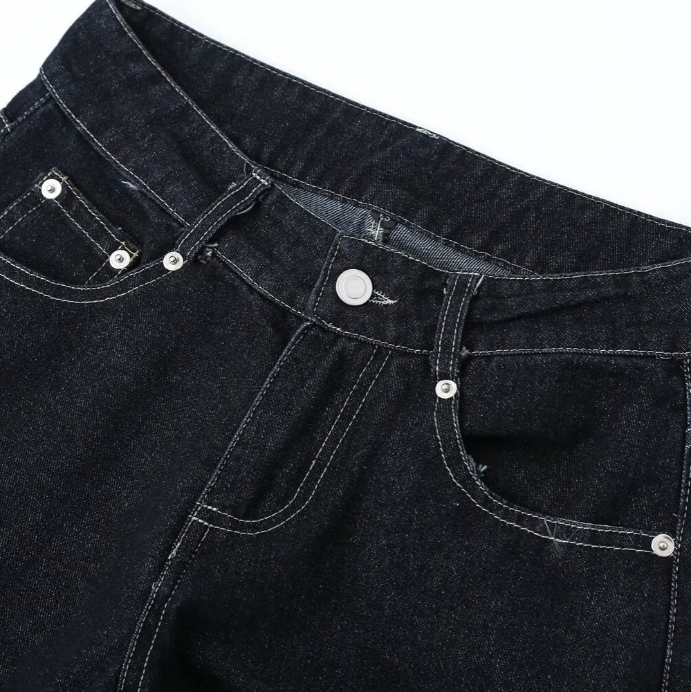 Women's High-Waist Jeans Pants with Wide Leg and Contrast Stitches Mune Fashion