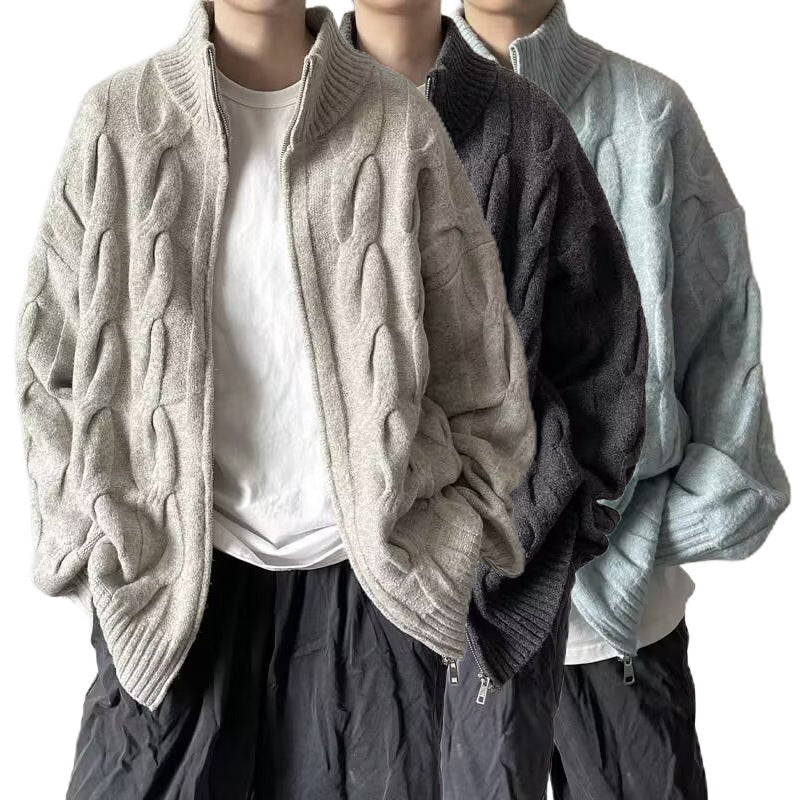 Women's chunky knit cardigan with high collar Mune Fashion