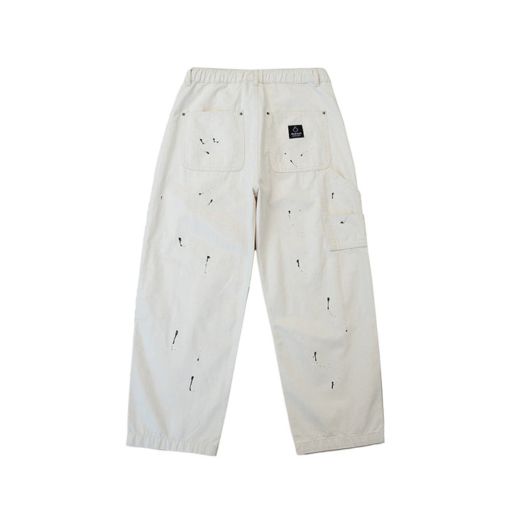 Unisex Wide Canvas Pants with Elastic Waistband, Drawstring, and Paint Splatter Details Mune Fashion