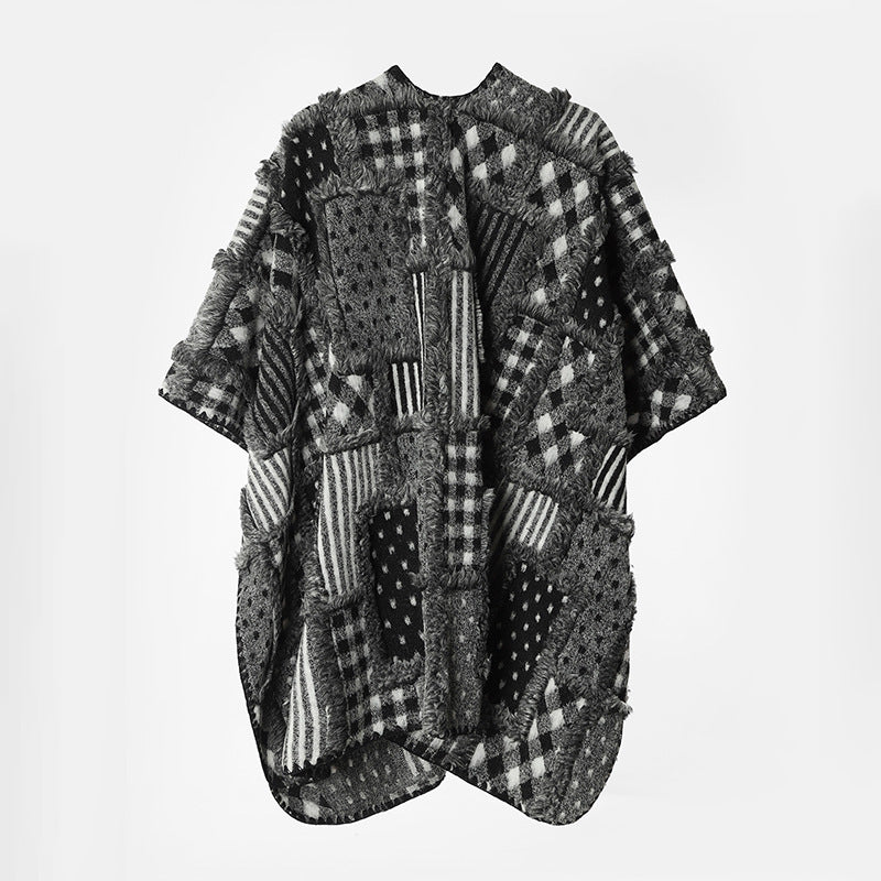 Women's Patchwork Kimono Cape made of textured Boucle in oversized cut Mune Fashion