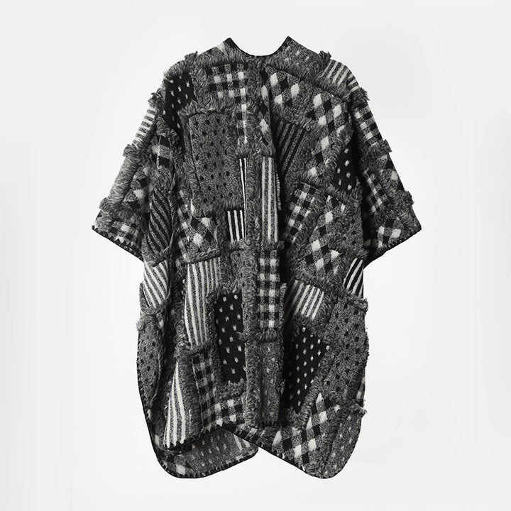 Women's Patchwork Kimono Cape made of textured Boucle in oversized cut Mune Fashion
