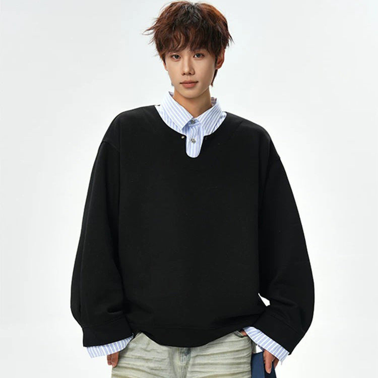 Men's Oversized Sweatshirt with V-Notch Collar and Drop Shoulder Mune Fashion
