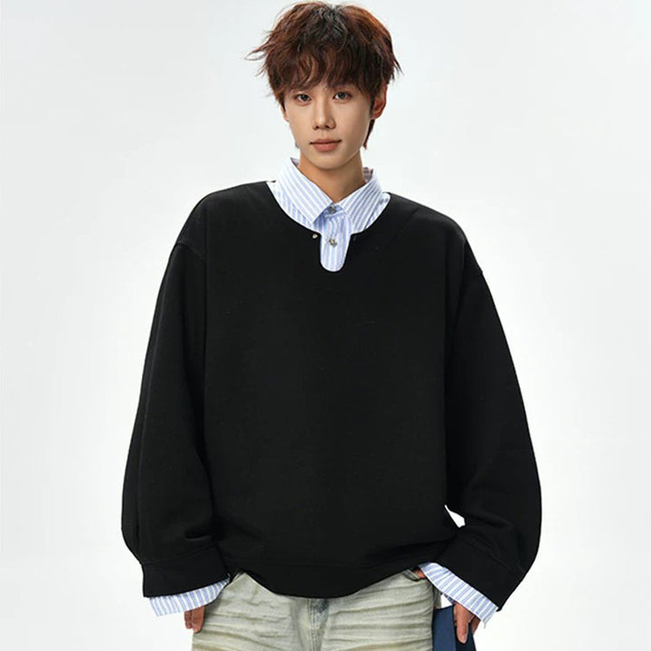 Men's Oversized Sweatshirt with V-Notch Collar and Drop Shoulder Mune Fashion