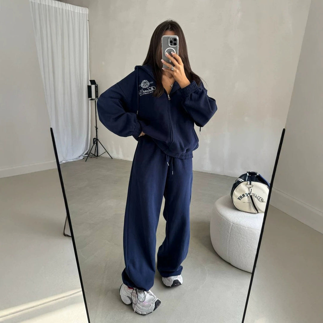 Women's Soft Oversized Hoodie Sweat Jacket Set with Wide Jogging Pants Mune Fashion