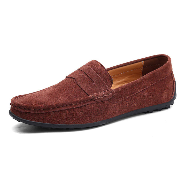 Men's elegant suede loafers with hand-stitched moccasin seam and non-slip rubber tread sole Mune Fashion