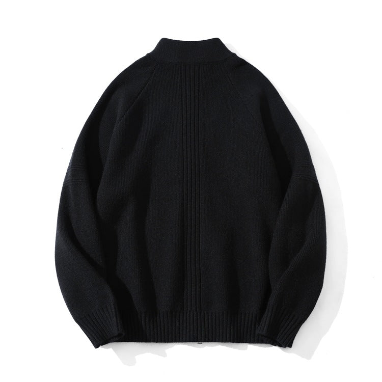 Unisex Coarse Knit Zip Cardigan with Stand-up Collar and Two-way Zipper Mune Fashion