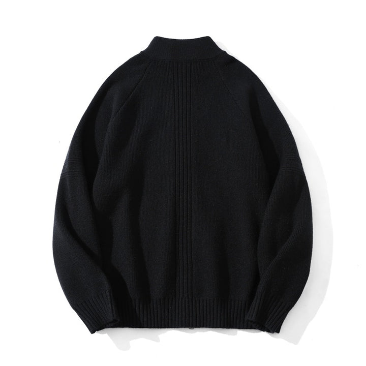 Unisex Coarse Knit Zip Cardigan with Stand-up Collar and Two-way Zipper Mune Fashion
