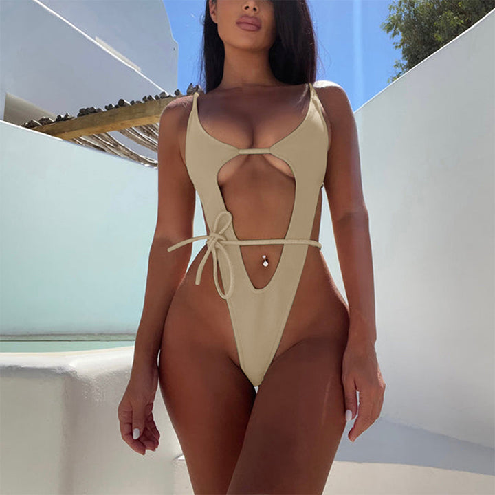 Ladies Cut-Out Swimsuit with Adjustable Straps and Deep Neckline Mune Fashion