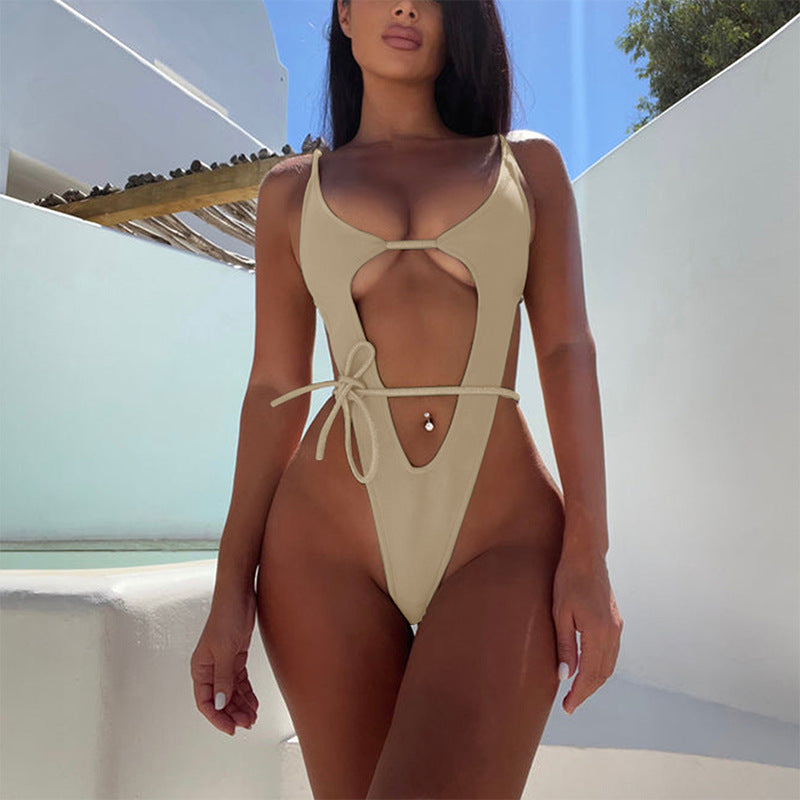 Ladies Cut-Out Swimsuit with Adjustable Straps and Deep Neckline Mune Fashion