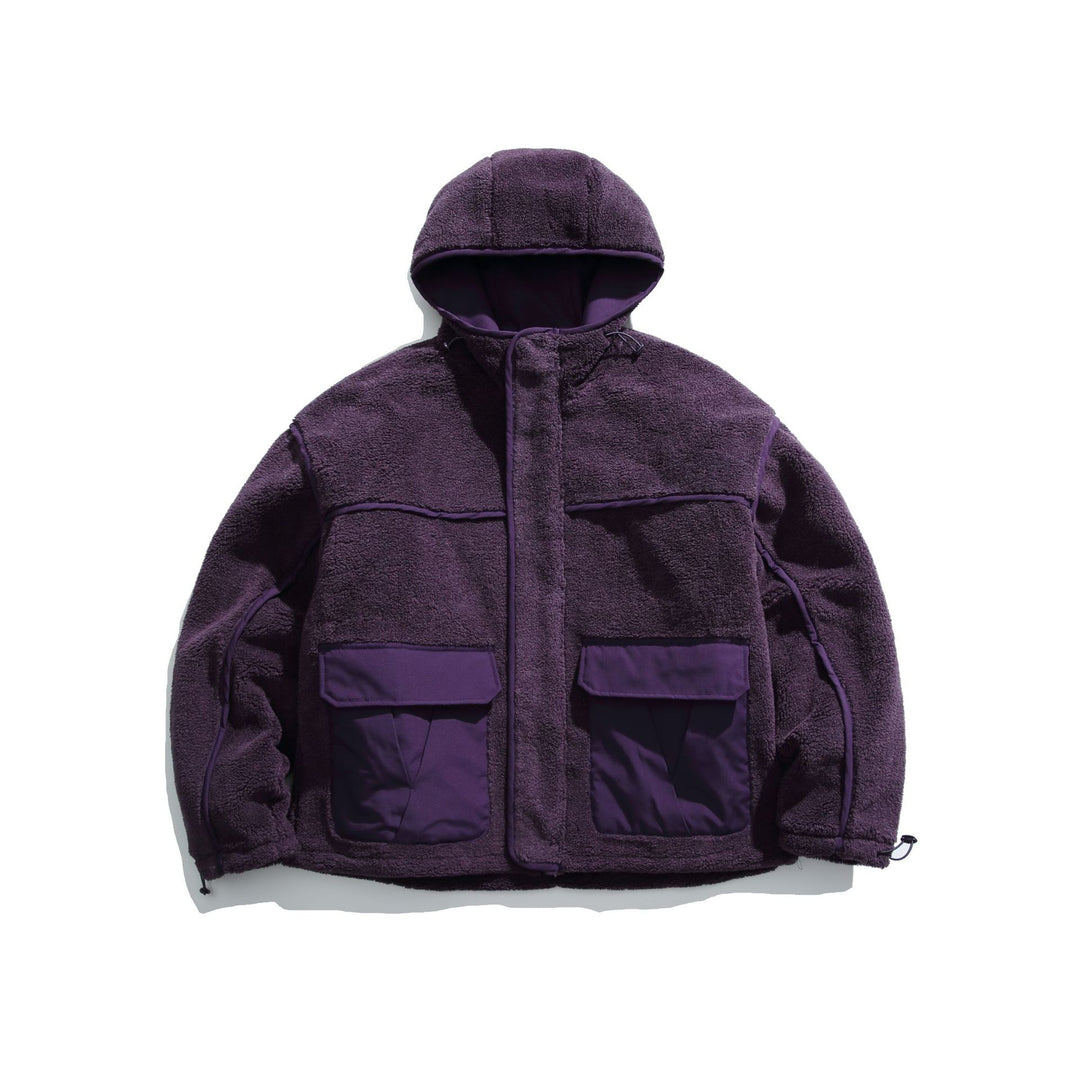 Unisex Insulated Fleece Utility Jacket with Hood and XXL Flap Pockets Mune Fashion