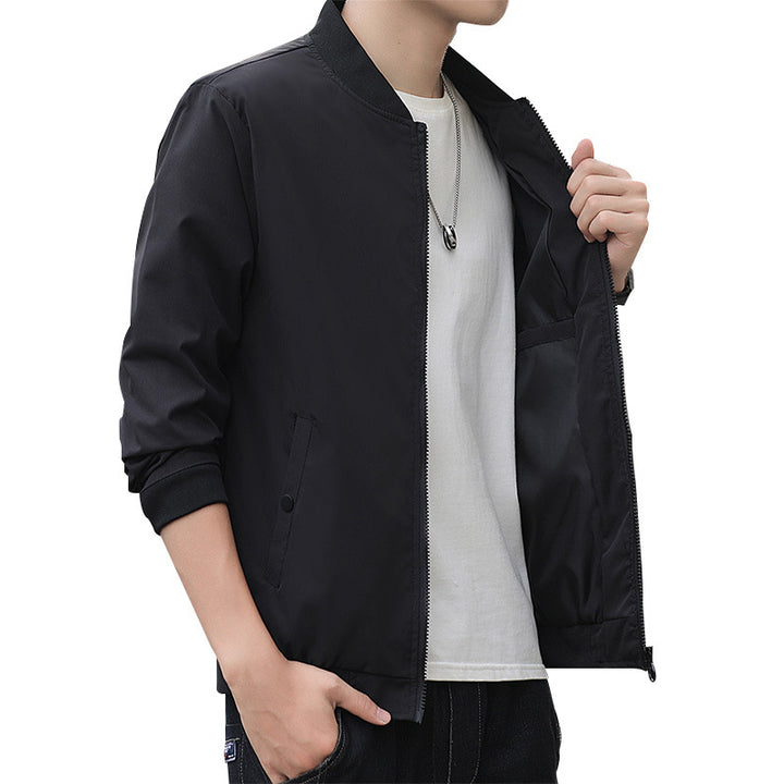 Men's Minimalist Bomber Jacket with Short Stand-Up Collar, Concealed Zipper and Ribbed Cuffs Mune Fashion