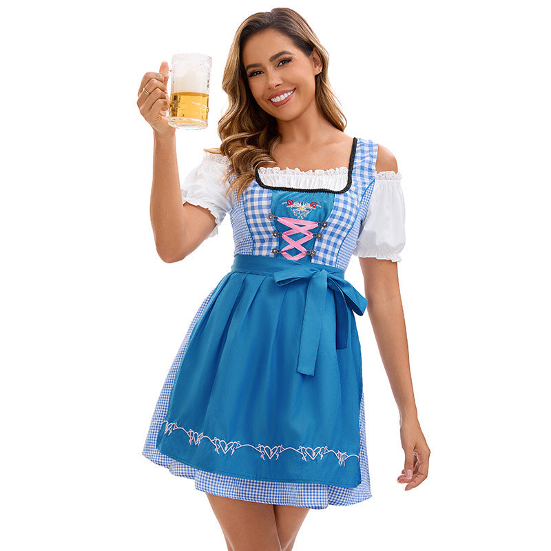 Ladies traditional Oktoberfest dirndl dress with laced bodice and embroidered apron Mune Fashion