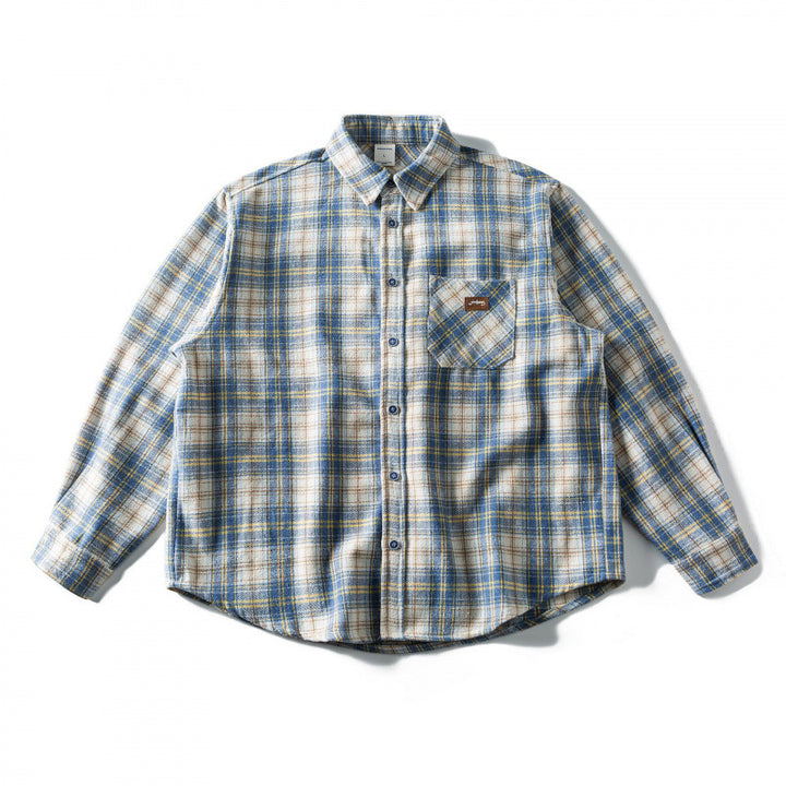 Unisex Lockered Check Flannel Overshirt with Applied Chest Pocket and Rounded Hem Mune Fashion