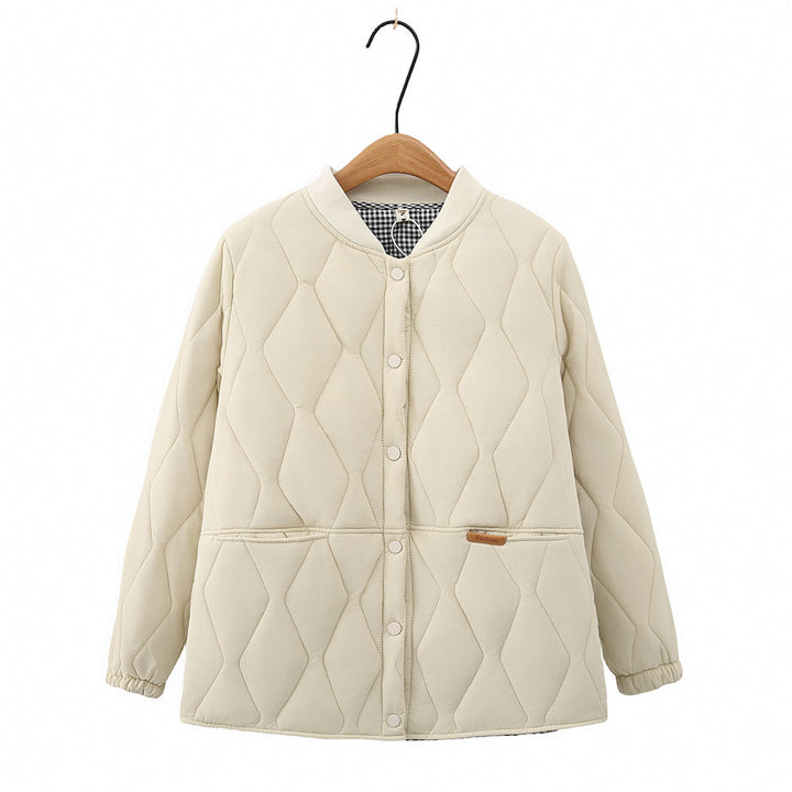 Women's lightweight padded quilted jacket in college style with diamond stitching and checked lining Mune Fashion