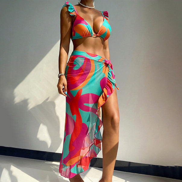 Women's bikini set with ruffles and lightweight beach dress Mune Fashion