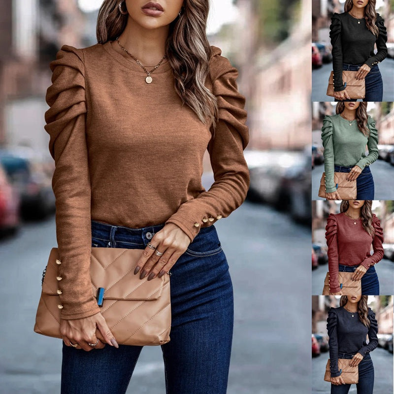 Women's long sleeve shirt with gathered puff sleeves and form-fitting silhouette Mune Fashion