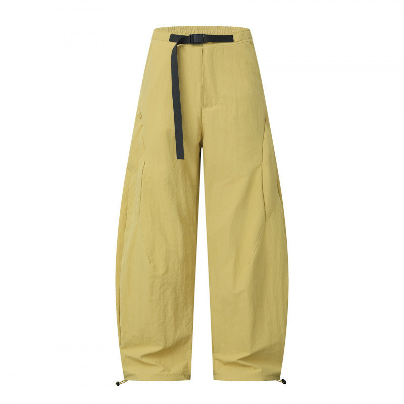 Women's Loose Cargo Pants with Drawstring Waist, Integrated Woven Belt, and Adjustable Cord Closures Mune Fashion