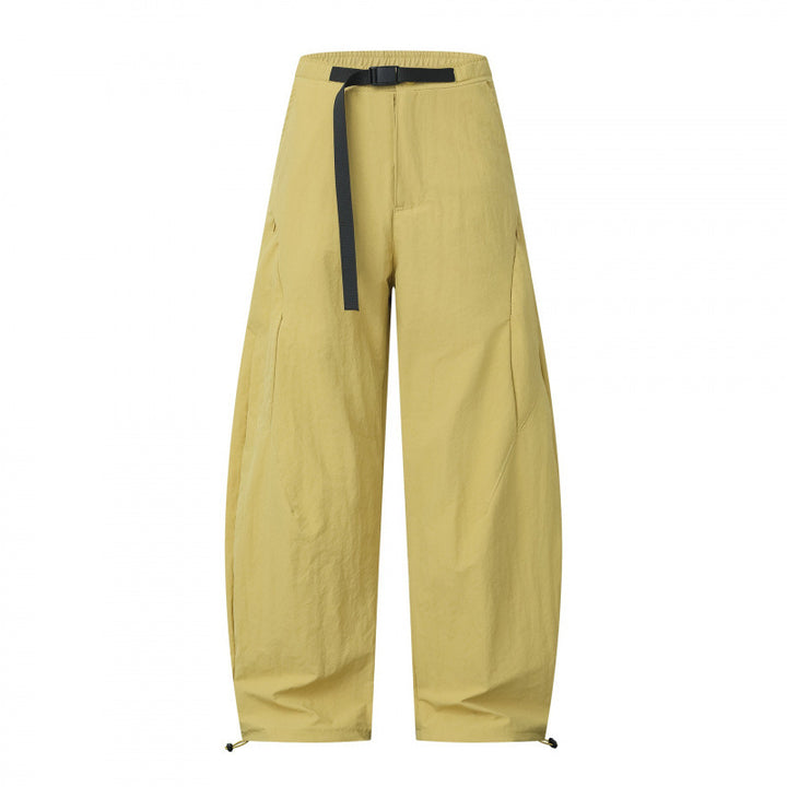Women's Loose Cargo Pants with Drawstring Waist, Integrated Woven Belt, and Adjustable Cord Closures Mune Fashion