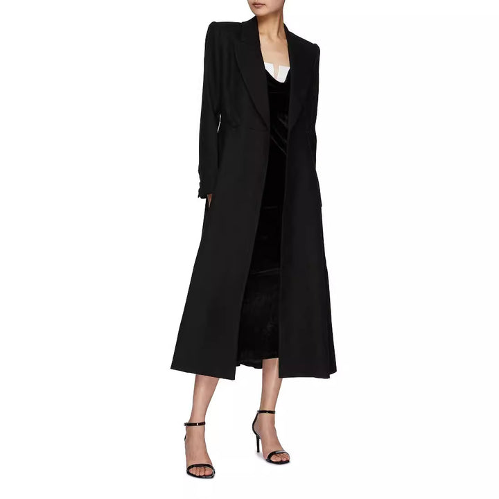 Ladies longer tailored blazer coat with maxi length and structured shoulders Mune Fashion