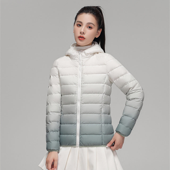 Women's Slim-Fit Gradient Padded Jacket with Hood and Windproof Surface Mune Fashion