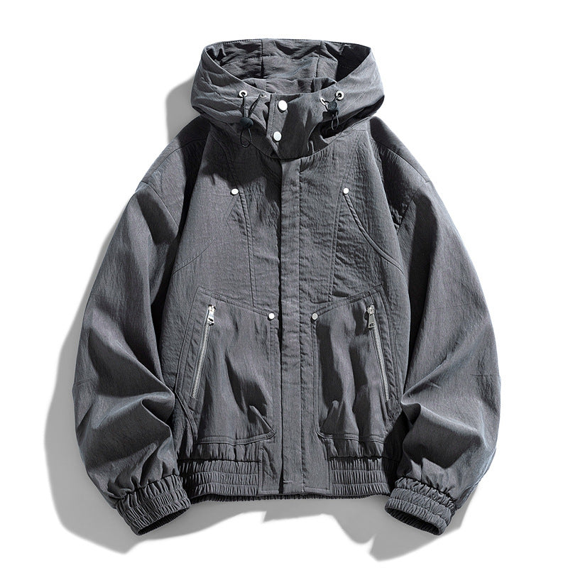 Men's Oversize Canvas Utility Hoodie Jacket with Hidden Snap Button Placket and Zipper Pockets Mune Fashion
