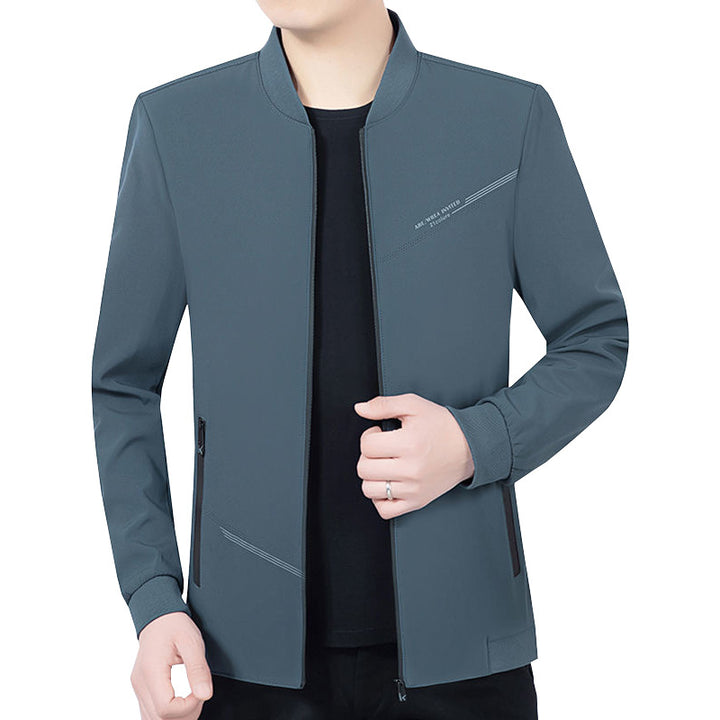 Men's Lightweight Softshell Travel Jacket with Stand-Up Collar and Zipper Mune Fashion