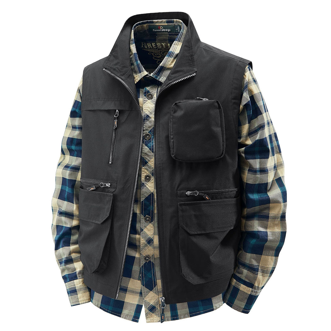 Men's Field Utility Vest with contrasting chest pocket, organizer pouches and sturdy front zipper Mune Fashion