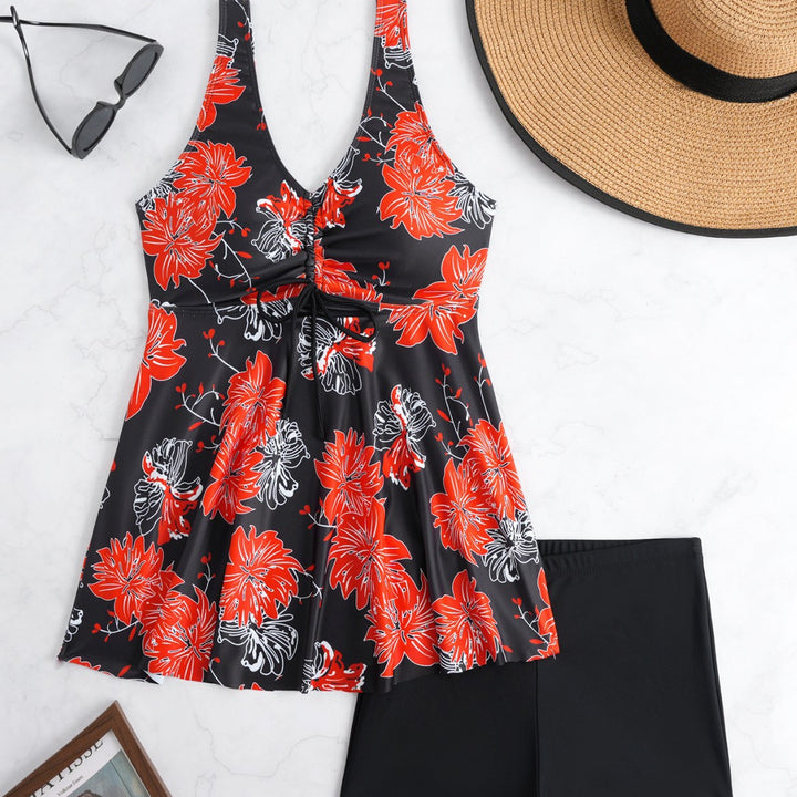 Women's tankini with floral wrap design and comfortable shorts Mune Fashion