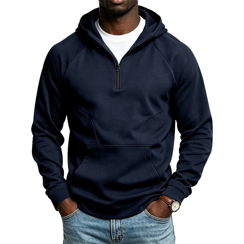 Men's hooded sweatshirt with short zip, kangaroo pocket, and raglan sleeves Mune Fashion