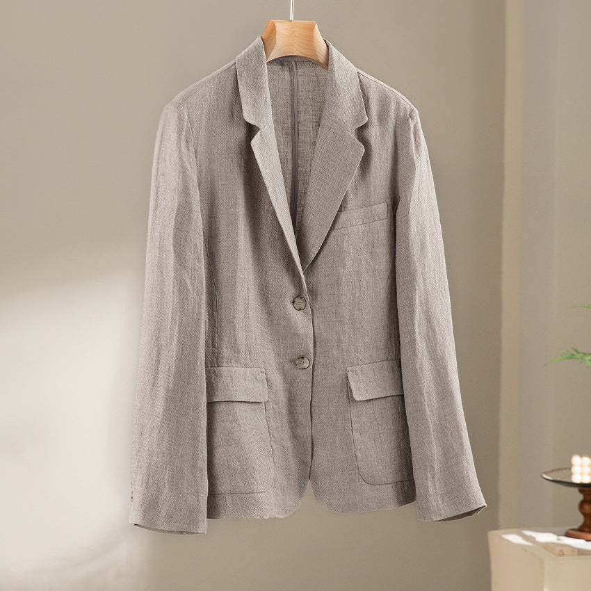 Women's linen blazer with patch pockets, casual fit and lapel collar Mune Fashion