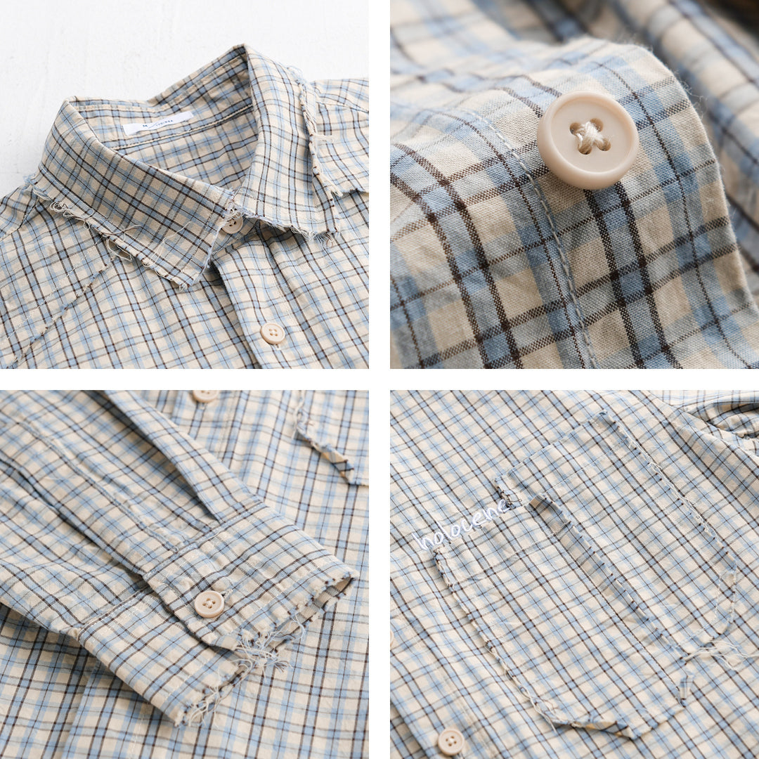 Men's check overshirt with frayed hem, chest pocket, and relaxed fit Mune Fashion