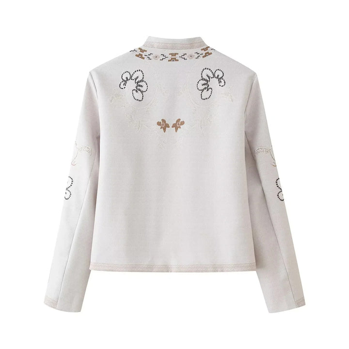 Ladies nan ornamental stick jacket in boxy cut with stand-up collar and decorative border Mune Fashion