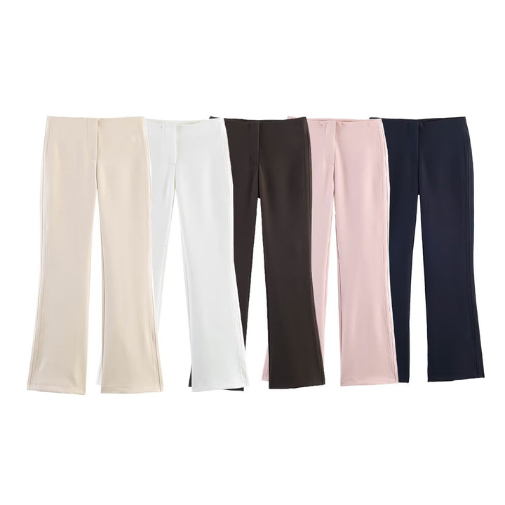 Women High-waisted Flared Trousers with Seam-Emphasized Sides and Stretch Mune Fashion
