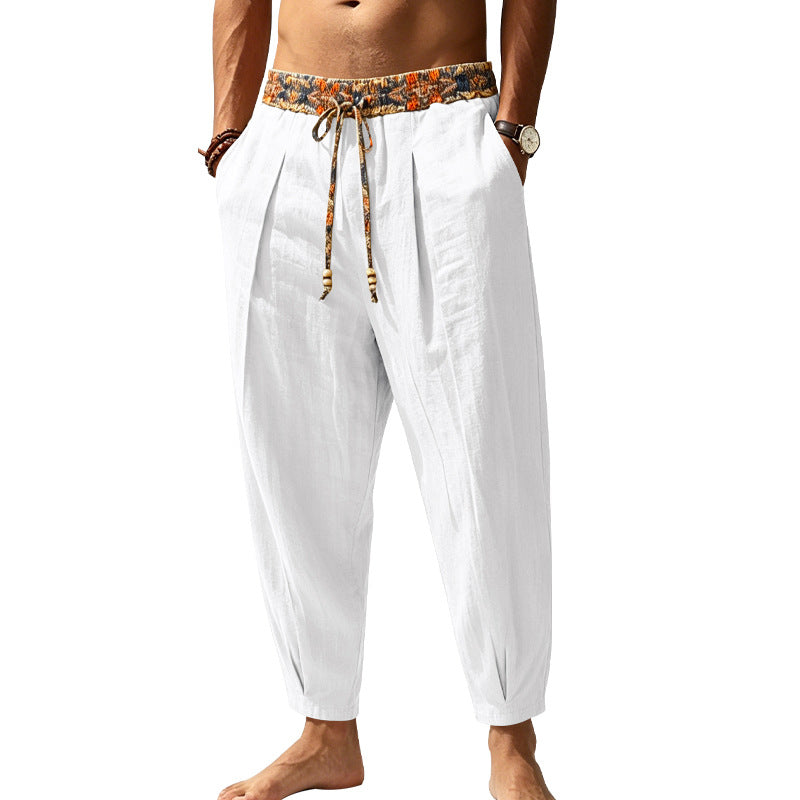 Men's Casual Harem Pants with Patterned Drawstring Waist and Tapered Ankle Cuffs Mune Fashion