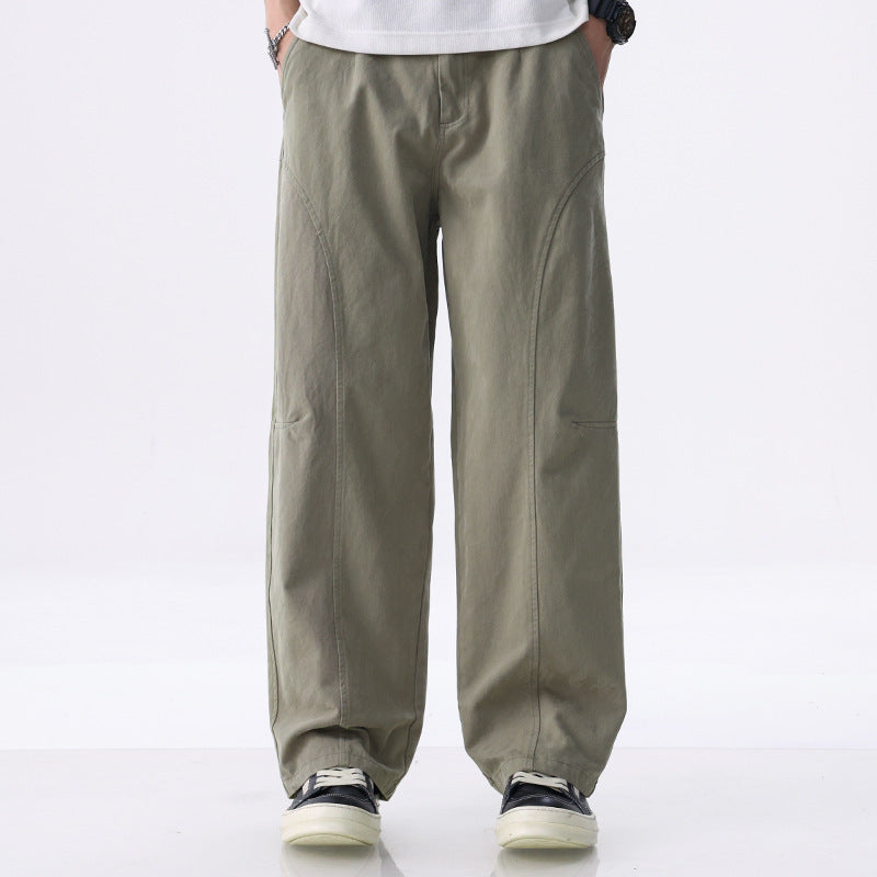 Men's Loose-Fitting Utility Pants with Wide Legs, Distinctive Decorative Stitching, and Elastic Waistband Mune Fashion