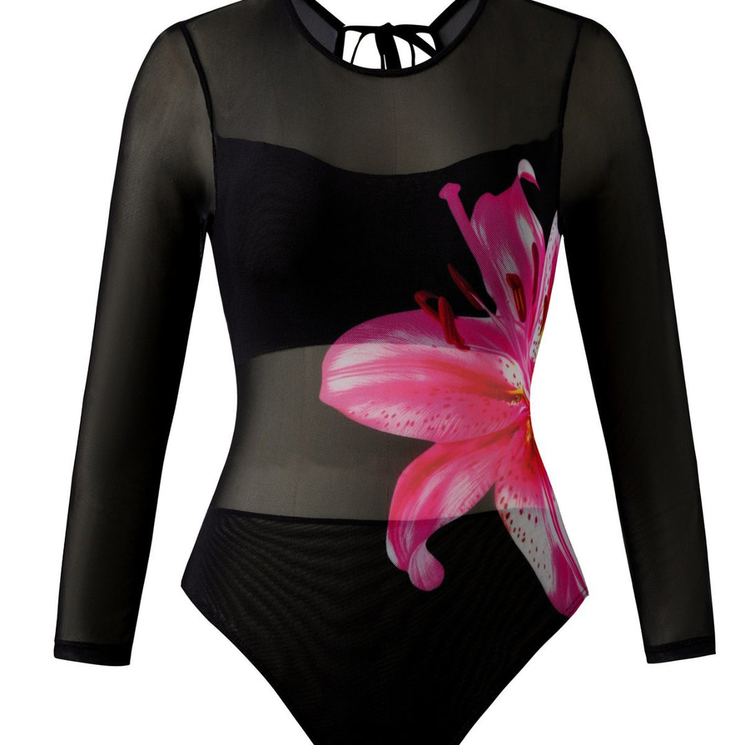 Women Elegant Swimsuit with Long Sleeve and Transparent Wrap Skirt Mune Fashion