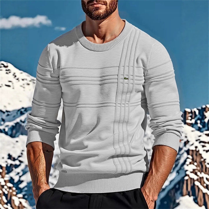 Men's structured round neck sweater made of cotton blend Slim Fit with relief stripes and ribbed cuffs Mune Fashion