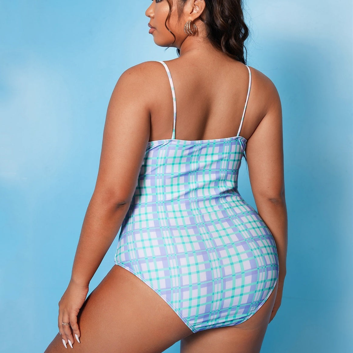 Women's one-piece swimsuit with sophisticated tie detail and trendy check pattern Mune Fashion