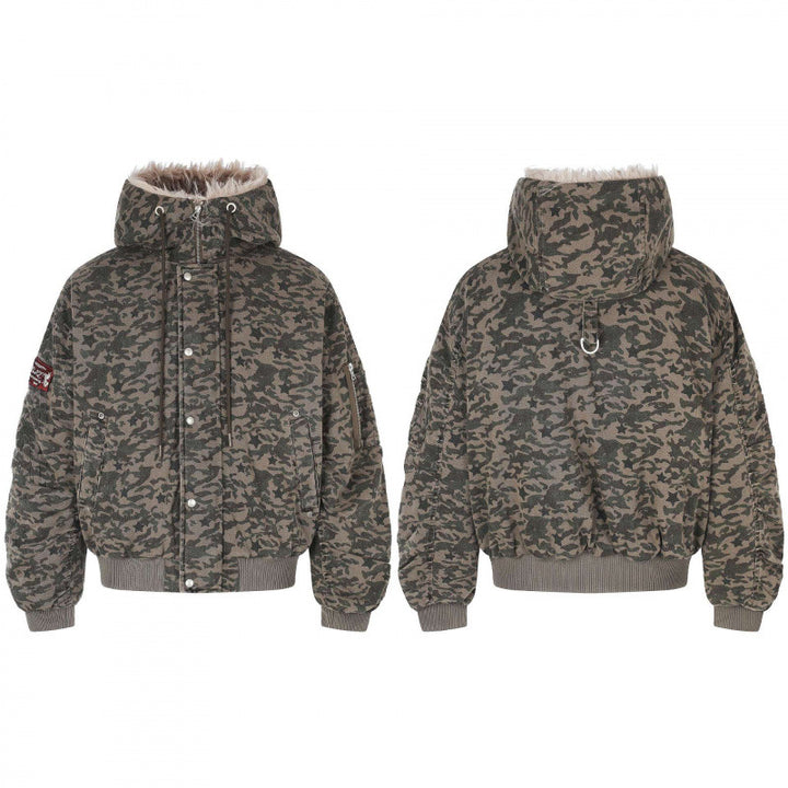 Unisex Oversized Padded Bomber Jacket with Hood and Faux Fur Trim Mune Fashion