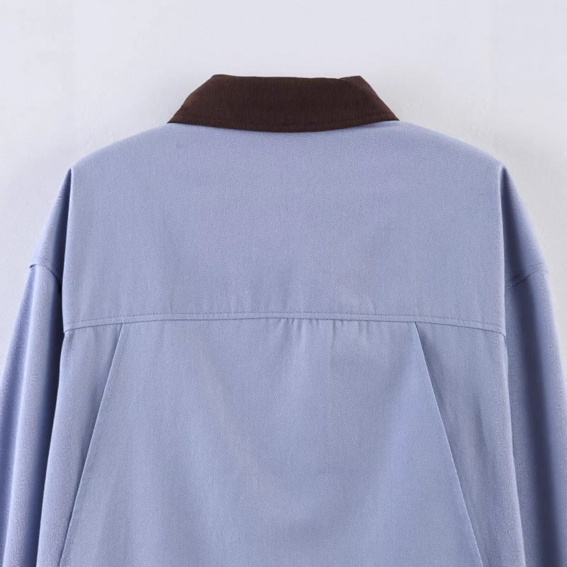 Women's Overshirt Jacket with Contrast Collar and Four Patch Pockets Mune Fashion