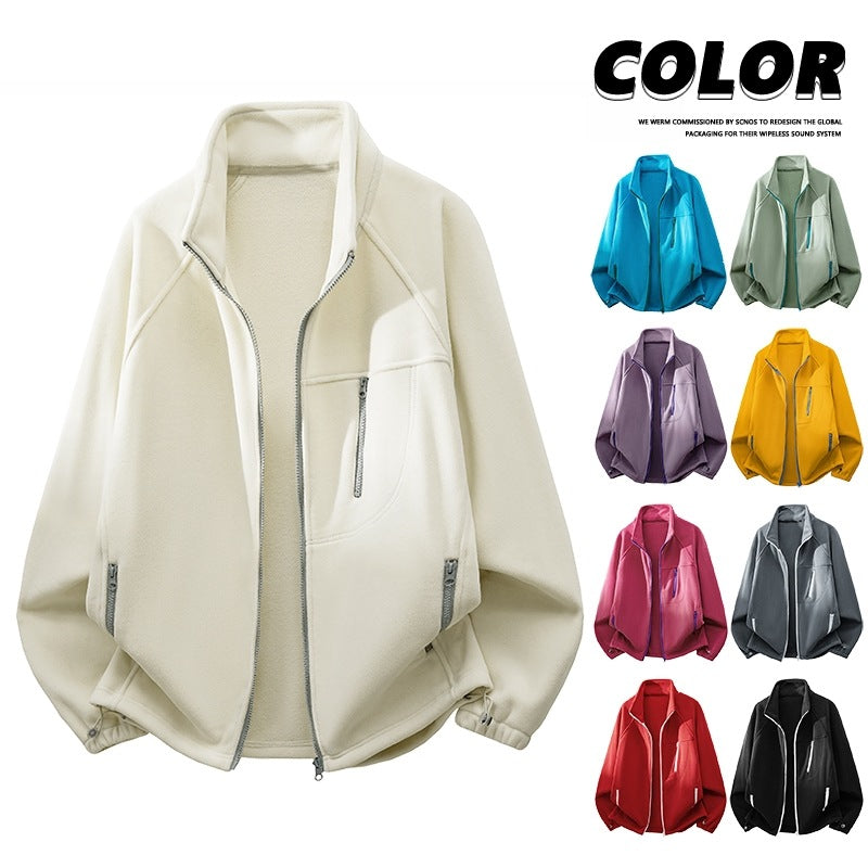 Unisex Lightweight Fleece Jacket with Stand-Up Collar, Raglan Sleeves and Multiple Zip Pockets Mune Fashion
