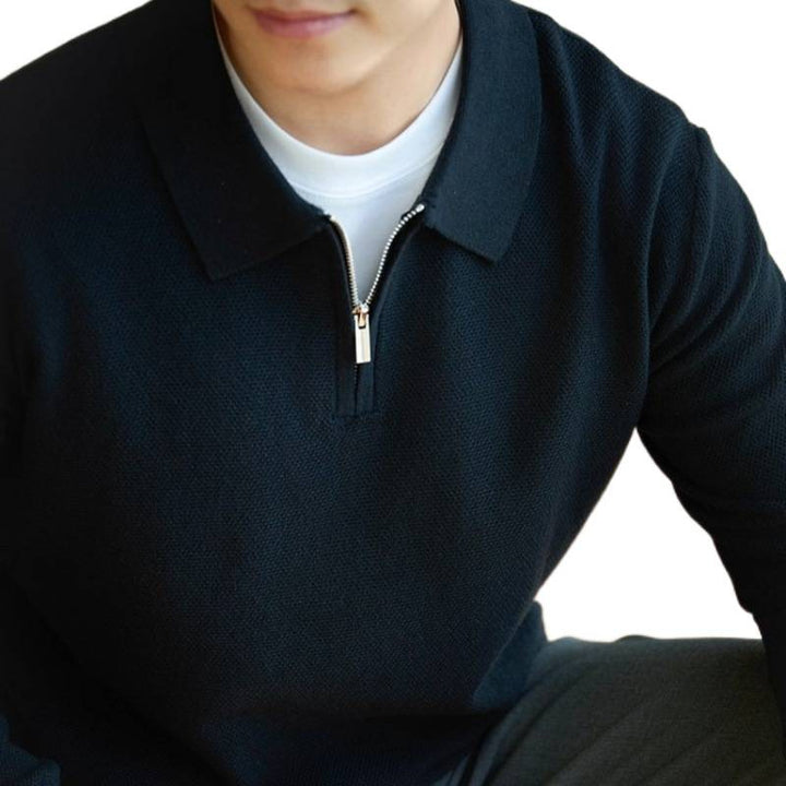 Men's fine-knit half-zip pullover with polo collar and textured stitch Mune Fashion