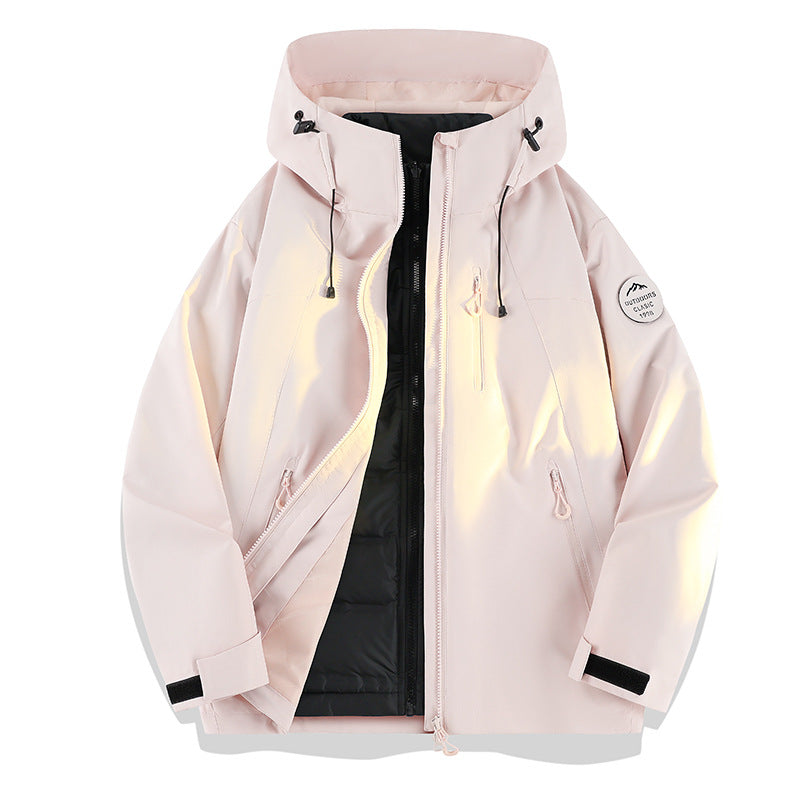 Women Lightweight Waterproof Hooded Jacket with Teddy Charm and Concealed Zipper Pockets Mune Fashion